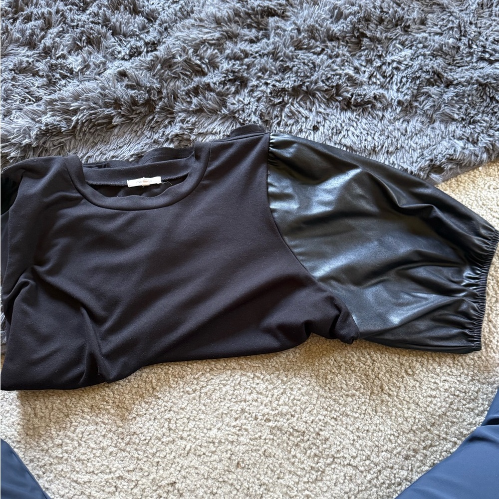 Maurices Black Top with Faux Leather Sleeves